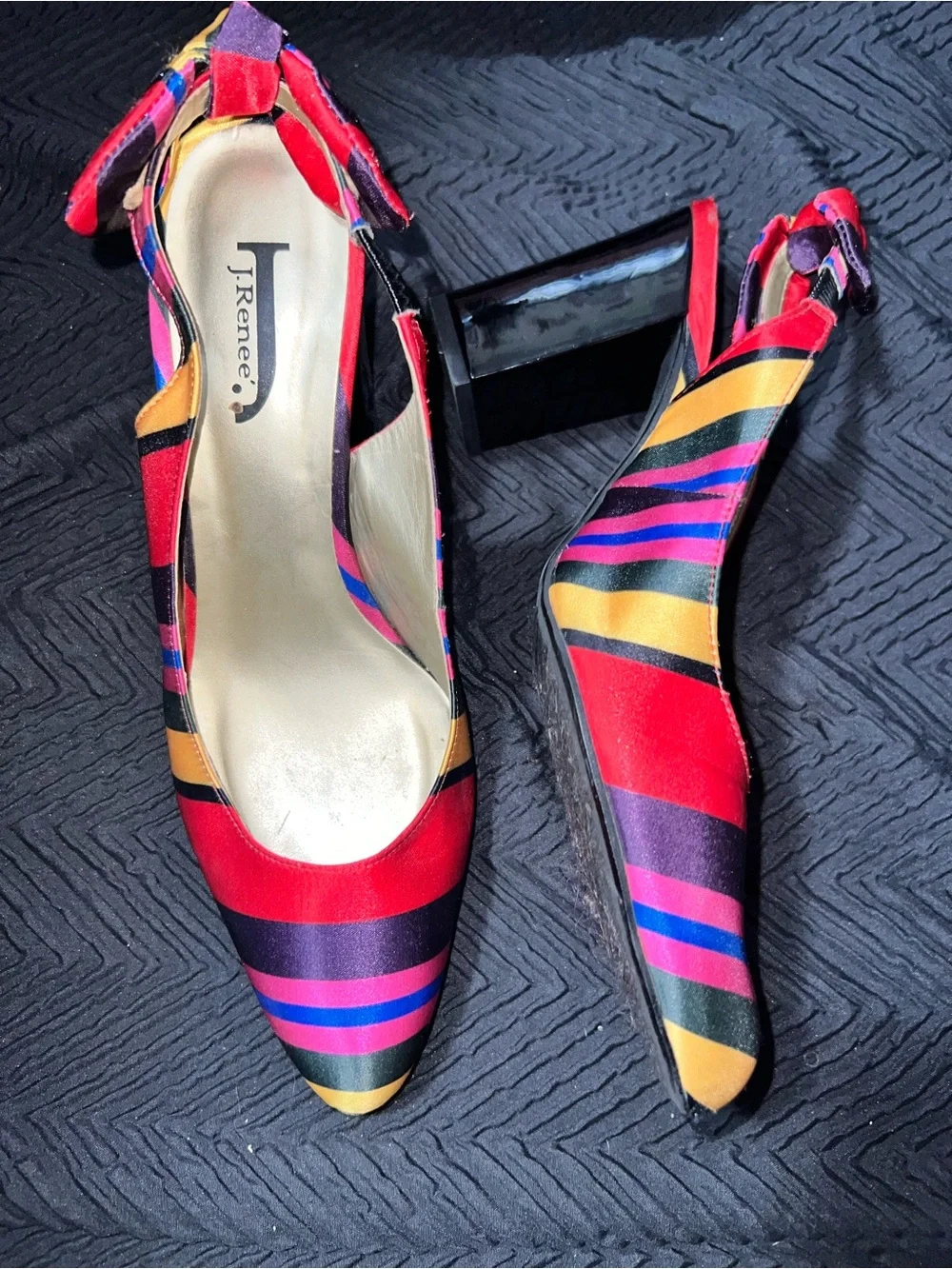 Colorful Striped Slingback Block Heel Pumps - Size 11